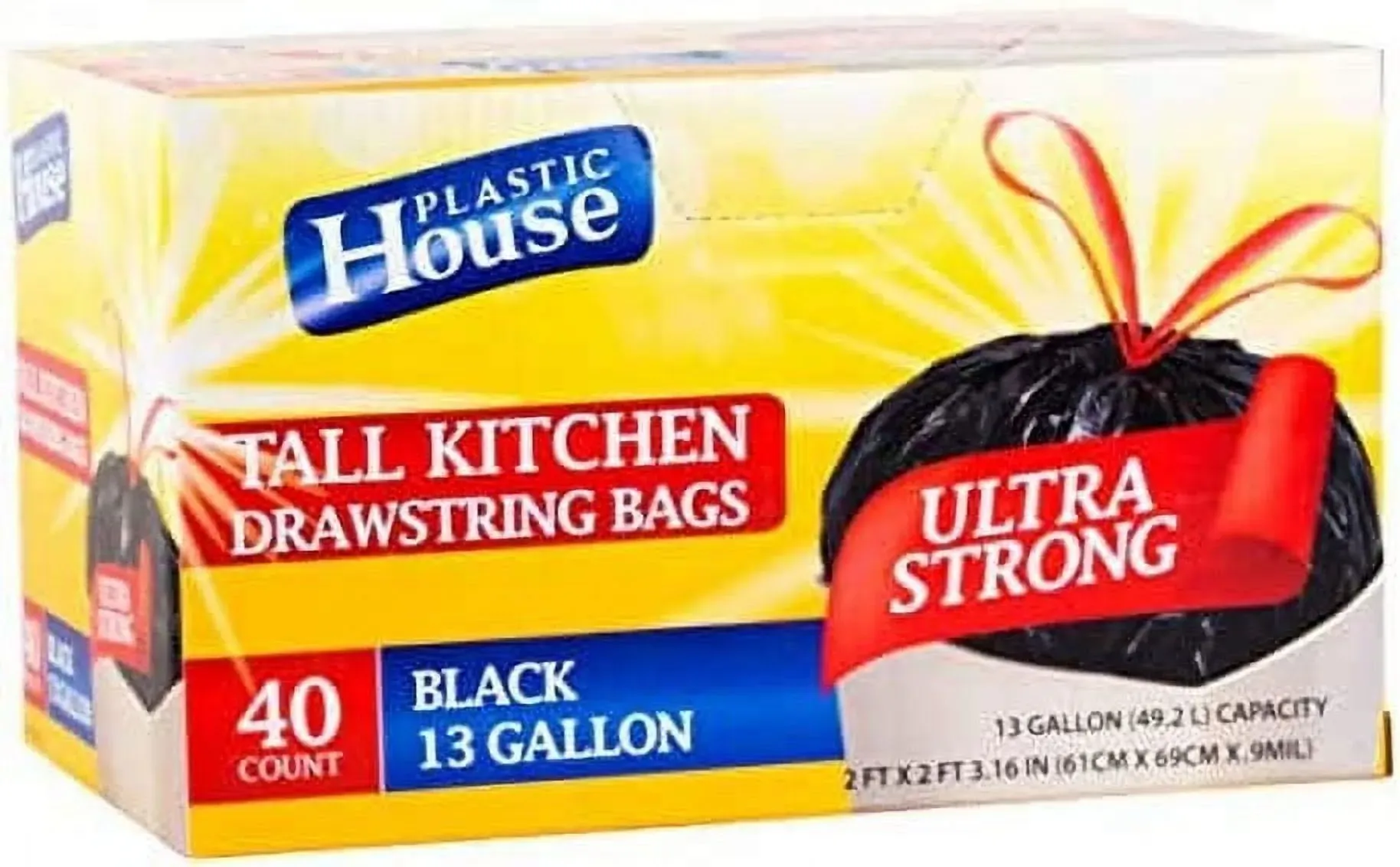 13 Gallon Strong Large Drawstring Trash Bags Black Can Liners Kitchen Garbage Bags Multipurpose (2-Pack)